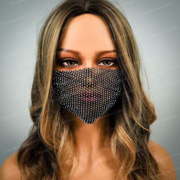 Fancy diamond face mask bling bling black - Picture 1 of 2